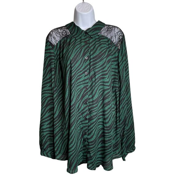 torrid Tops - Torrid Women's‎ Green Georgette Lace Leopard Blouse Size 4X Flowy Going Out